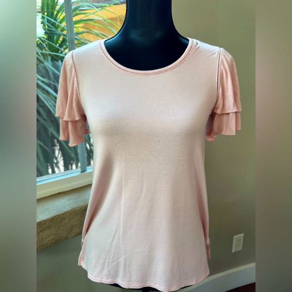 Cable & Gauge Light Pale Pink Double Ruffle Sleeve Blouse Women’s Size Small